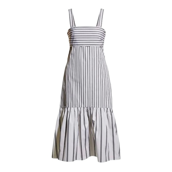 THEORY Ventura Stripe Tie Back Open Back Cotton Midi Dress Large Gray White NWT - Picture 11 of 16